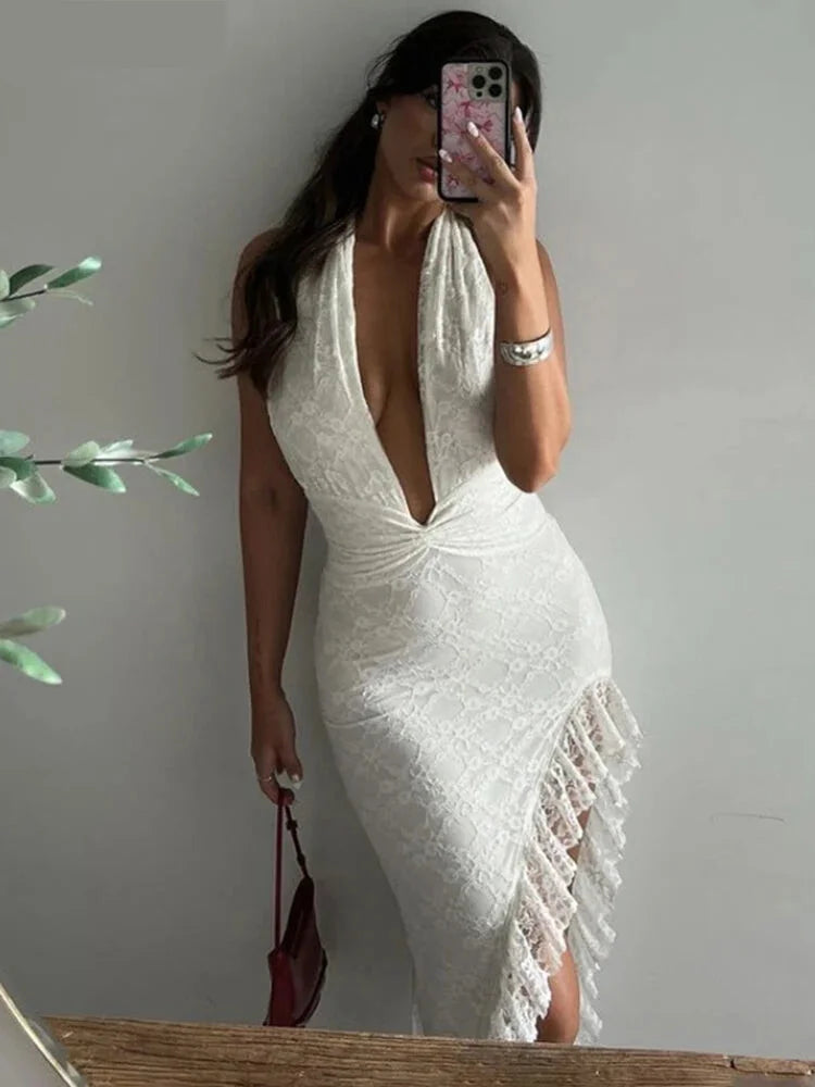 Clubbing Dresses- Elegant Lace Asymmetric Club Dress- - IndioGear.com