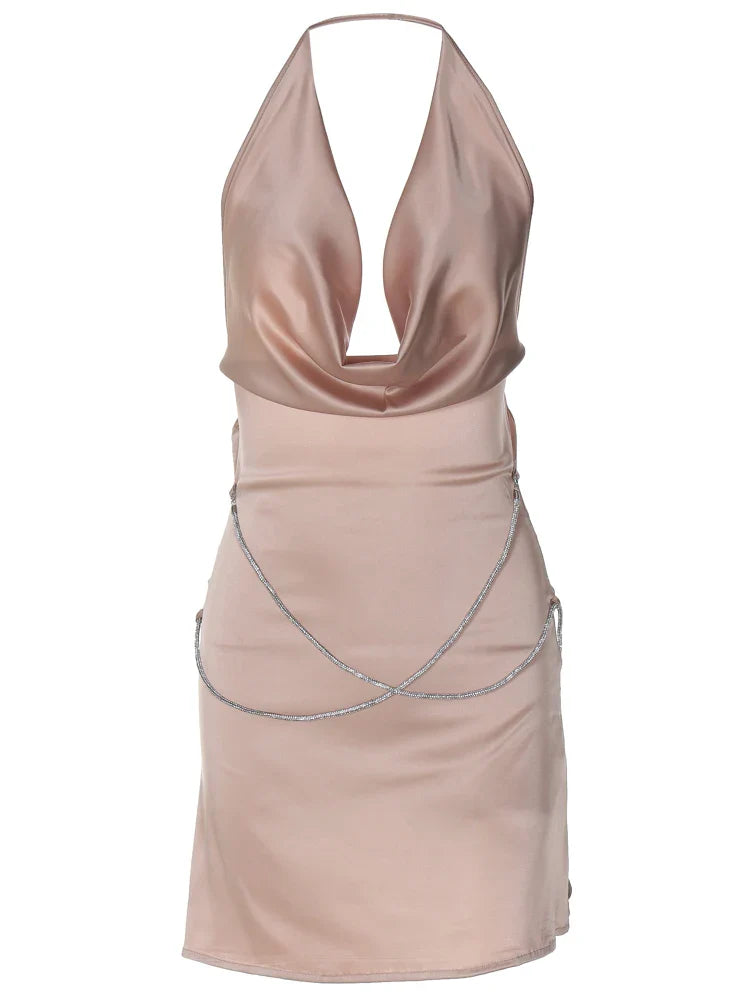 Clubbing Dresses- Evening Elegance Satin Mini Dress for Club Nights- - IndioGear.com