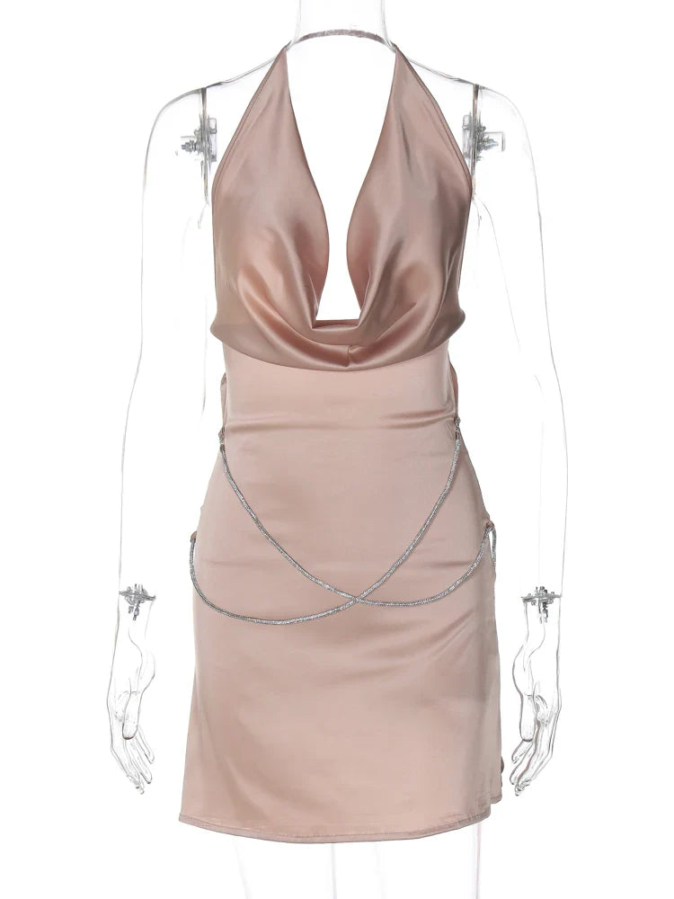 Clubbing Dresses- Evening Elegance Satin Mini Dress for Club Nights- - IndioGear.com