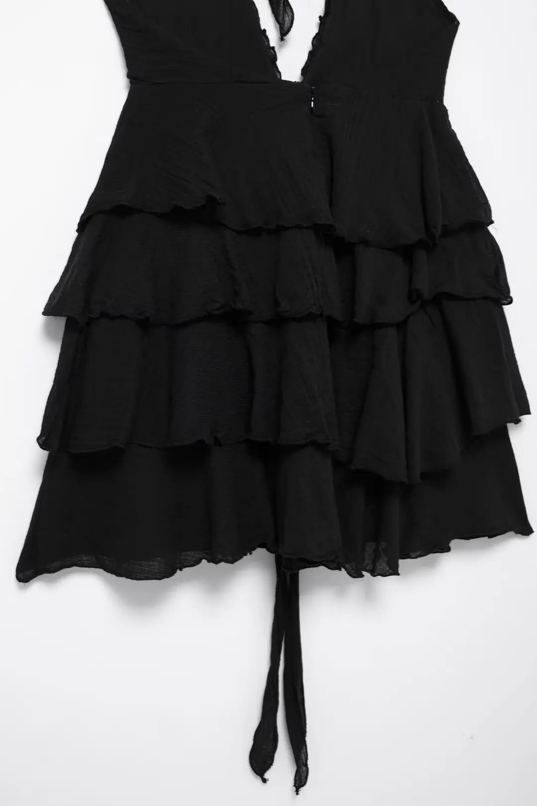 Clubbing Dresses- Plunging Halter Tiered Ruffle Clubbing Mini Dress- - IndioGear.com