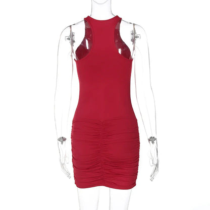 Clubbing Dresses- Ruched Bows Bodycon Mini Dress- - IndioGear Women Clothing