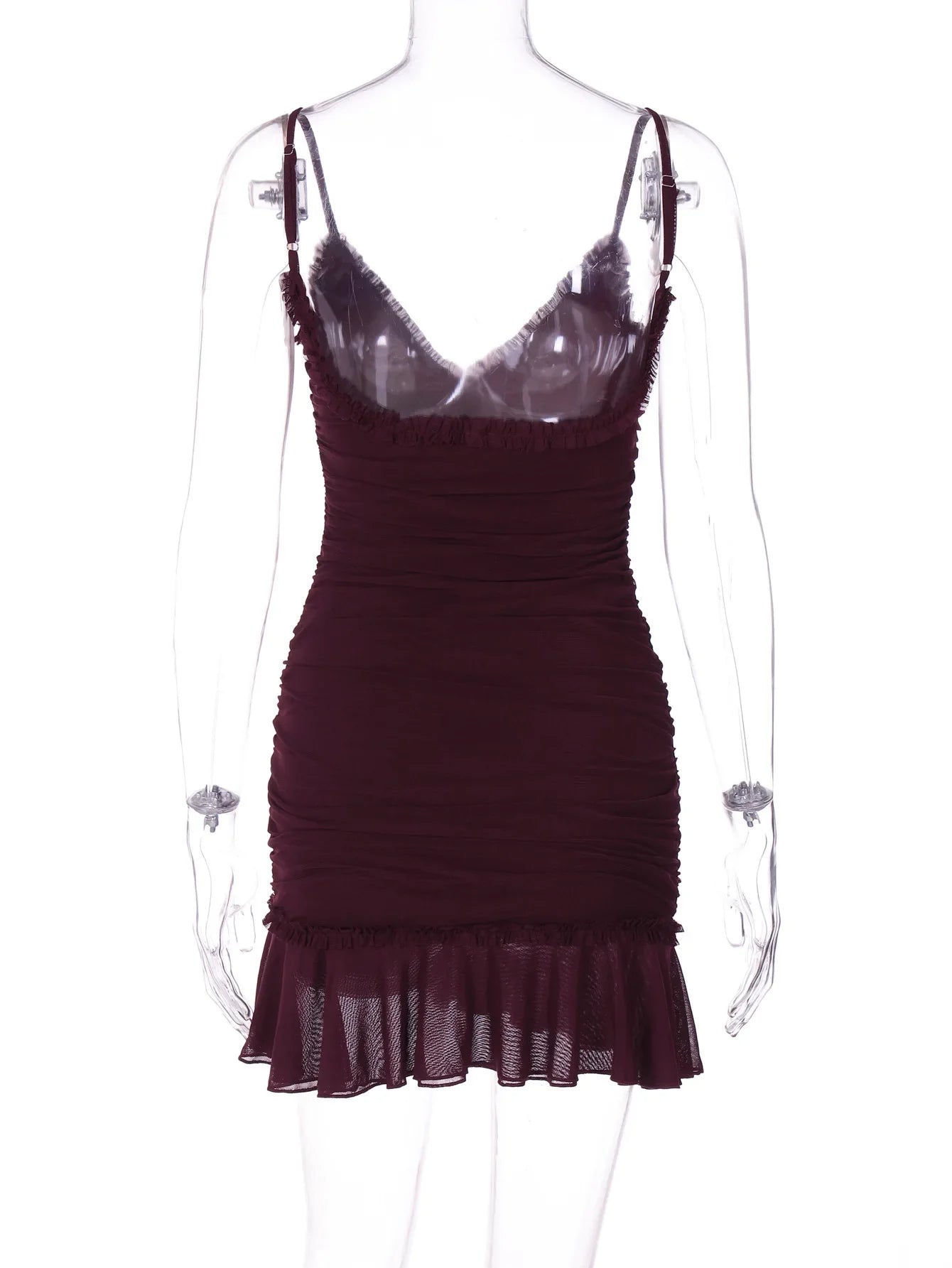 Clubbing Dresses- Ruched Mini Dress with Playful Hem for Parties- - IndioGear.com