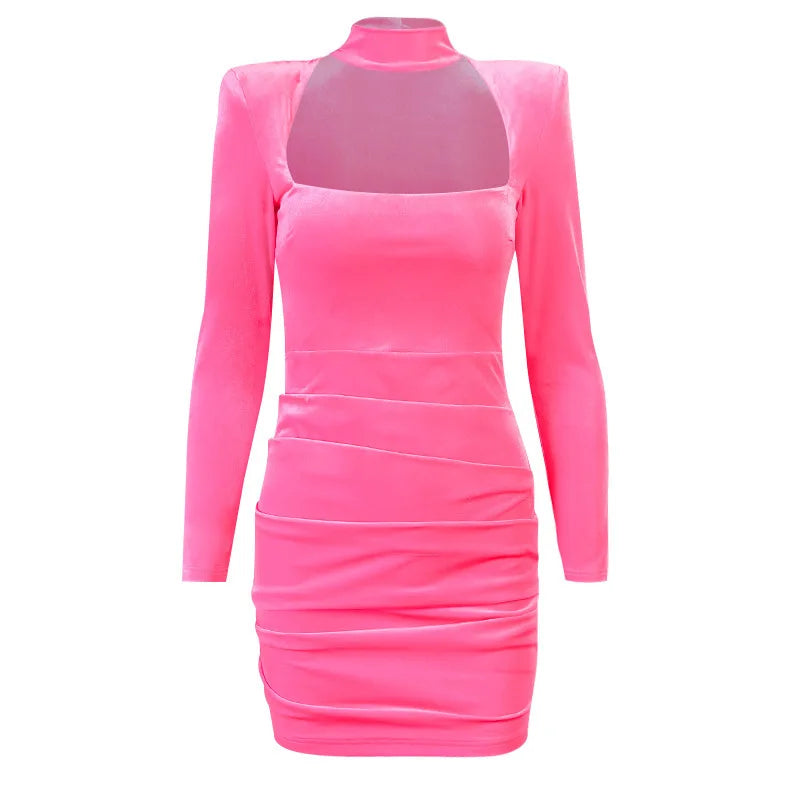 Clubbing Dresses- Structured Bodycon Dress for Parties- Pink- IndioGear.com