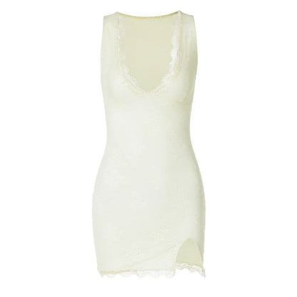 Clubbing Dresses- Tailored Mini Dress with Luxe Lace Hem for Nightclubbing- - IndioGear.com