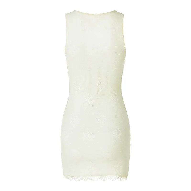 Clubbing Dresses- Tailored Mini Dress with Luxe Lace Hem for Nightclubbing- - IndioGear.com