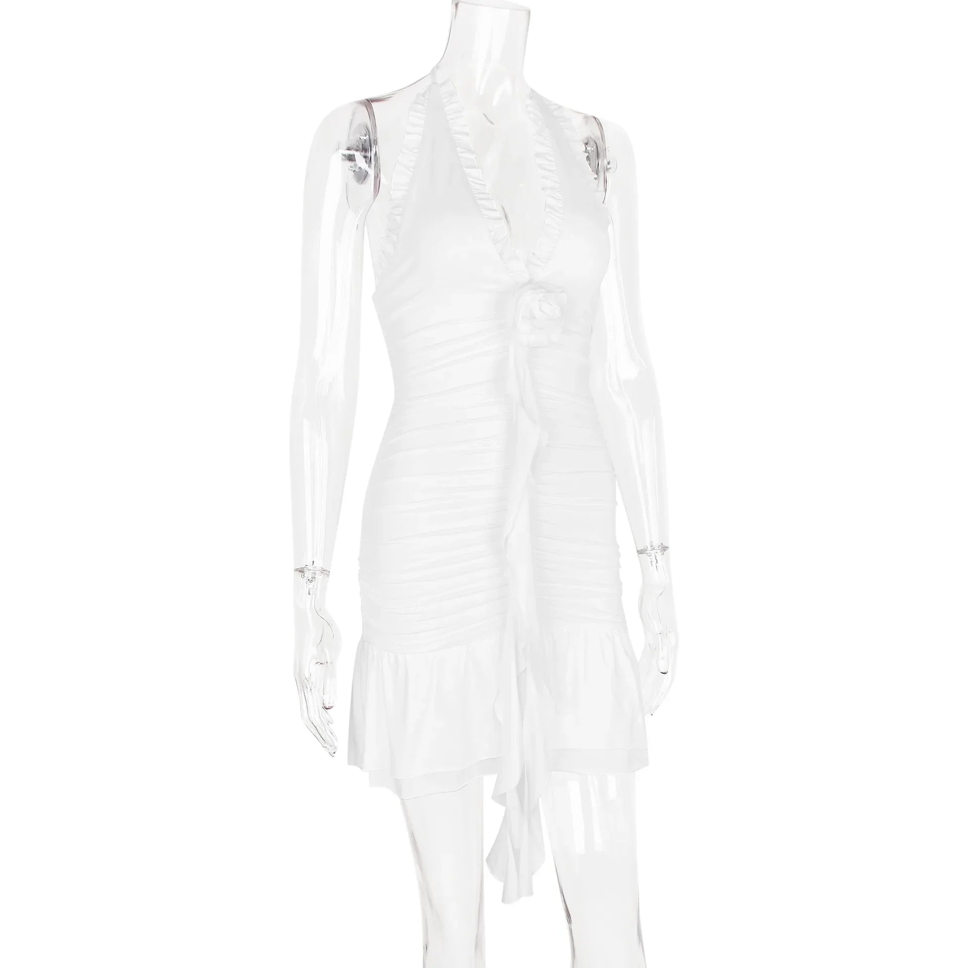 Clubbing Dresses- White Clubbing Dress with Ruched Details- - Chuzko Women Clothing