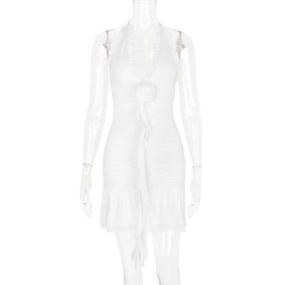 Clubbing Dresses- White Clubbing Dress with Ruched Details- - Chuzko Women Clothing