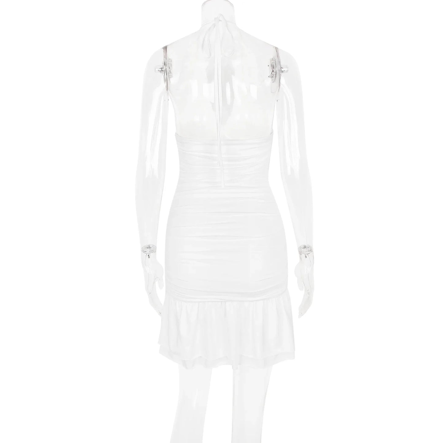 Clubbing Dresses- White Clubbing Dress with Ruched Details- - Chuzko Women Clothing