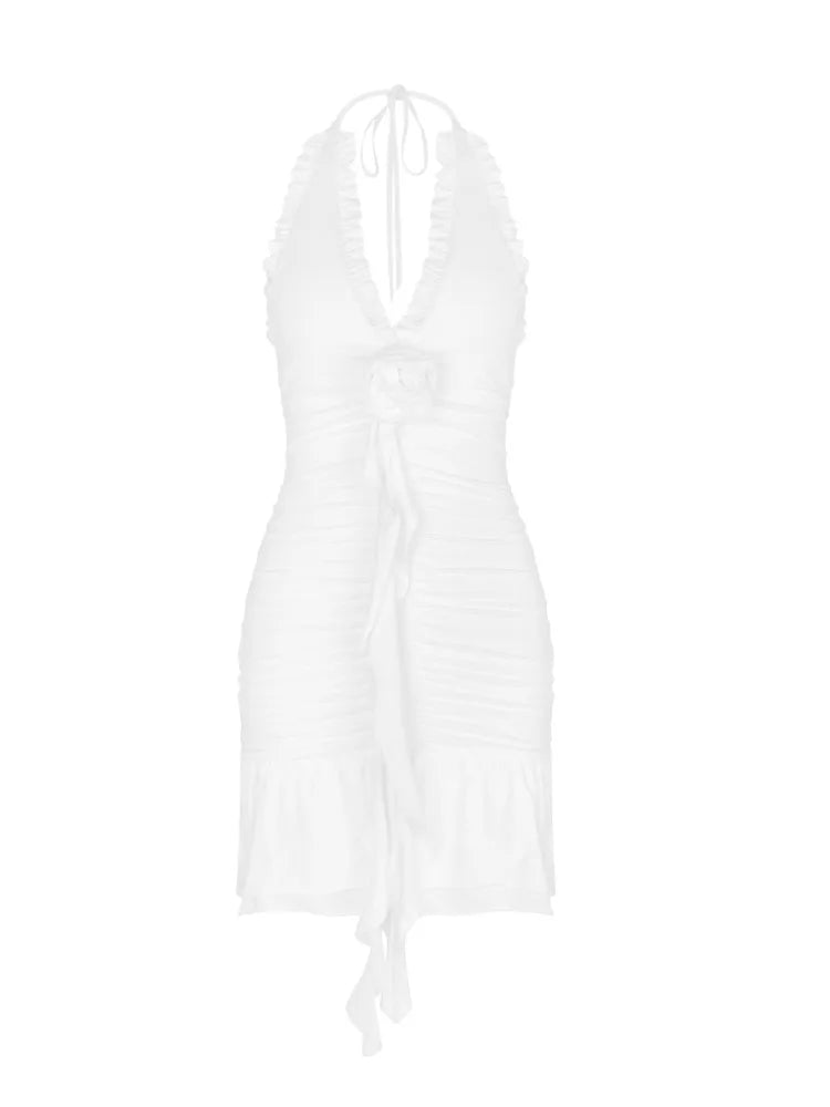 Clubbing Dresses- White Clubbing Dress with Ruched Details- - Chuzko Women Clothing