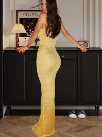 Clubbing Dresses- Women's Sleeveless Sparkle Knit Bodycon Long Dress- - IndioGear.com