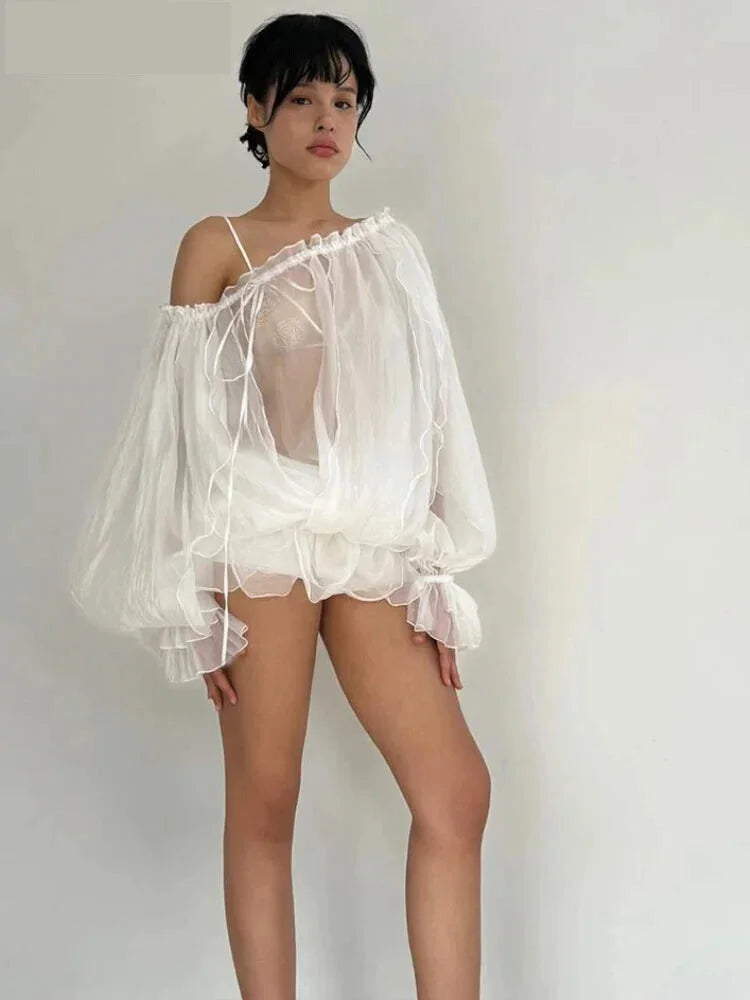 Clubbing Tops- Sheer Off-Shoulder Club Top- - IndioGear.com