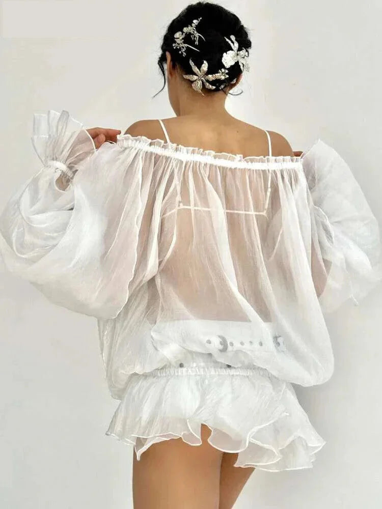 Clubbing Tops- Sheer Off-Shoulder Club Top- - IndioGear.com