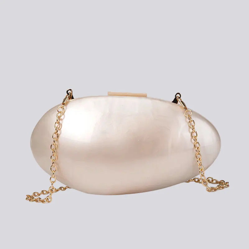 Clutches- Pearl Clutch for Weddings - Shell-Shaped Purse for Party & Cocktail Events- Pearl Plain chain- IndioGear Fashion and Gear