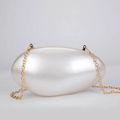 Clutches- Pearl Clutch for Weddings - Shell-Shaped Purse for Party & Cocktail Events- Pearl white- IndioGear Fashion and Gear