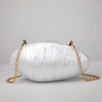 Clutches- Pearl Clutch for Weddings - Shell-Shaped Purse for Party & Cocktail Events- White- IndioGear Fashion and Gear