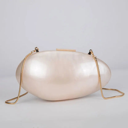 Clutches- Pearl Clutch for Weddings - Shell-Shaped Purse for Party & Cocktail Events- Pearl snake chain- IndioGear Fashion and Gear