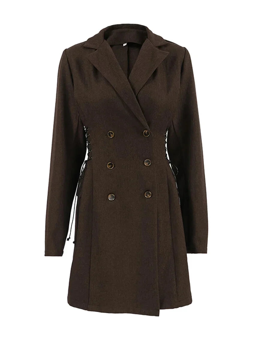 Coat Dresses- Business Double-Breasted Blazer Dress- - IndioGear.com