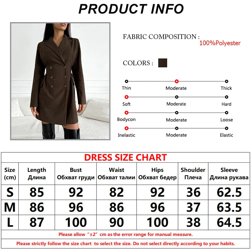 Coat Dresses- Business Double-Breasted Blazer Dress- - IndioGear.com