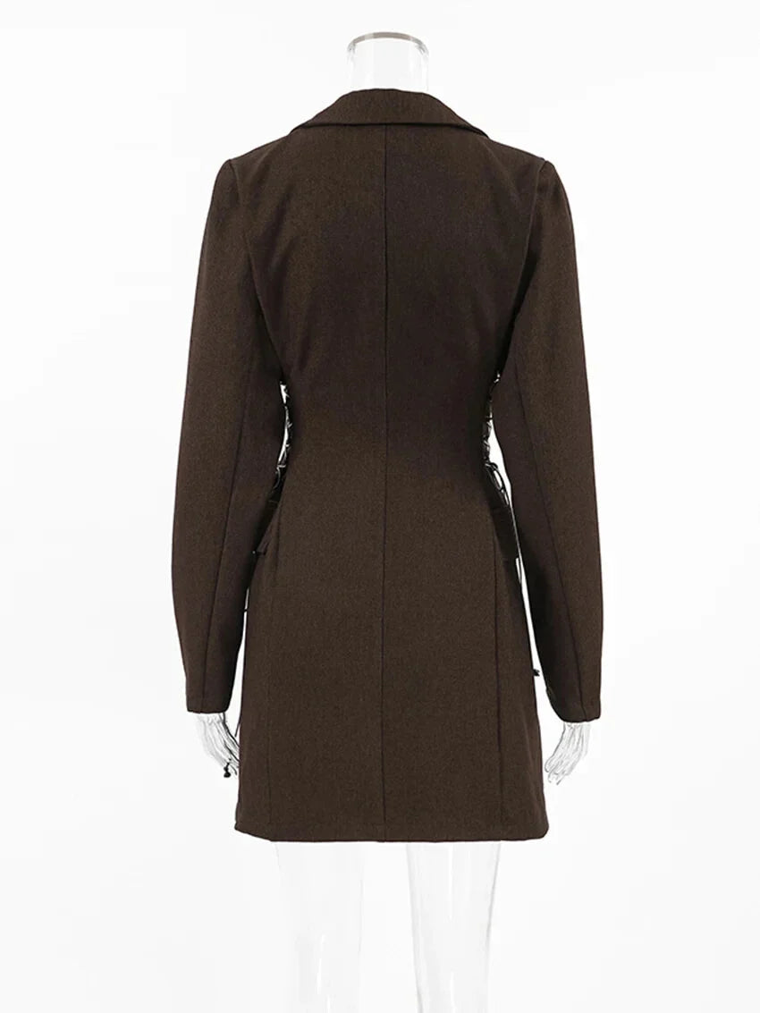 Coat Dresses- Business Double-Breasted Blazer Dress- - IndioGear.com