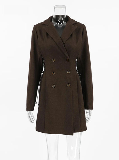 Coat Dresses- Business Double-Breasted Blazer Dress- - IndioGear.com