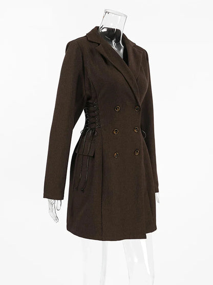 Coat Dresses- Business Double-Breasted Blazer Dress- - IndioGear.com