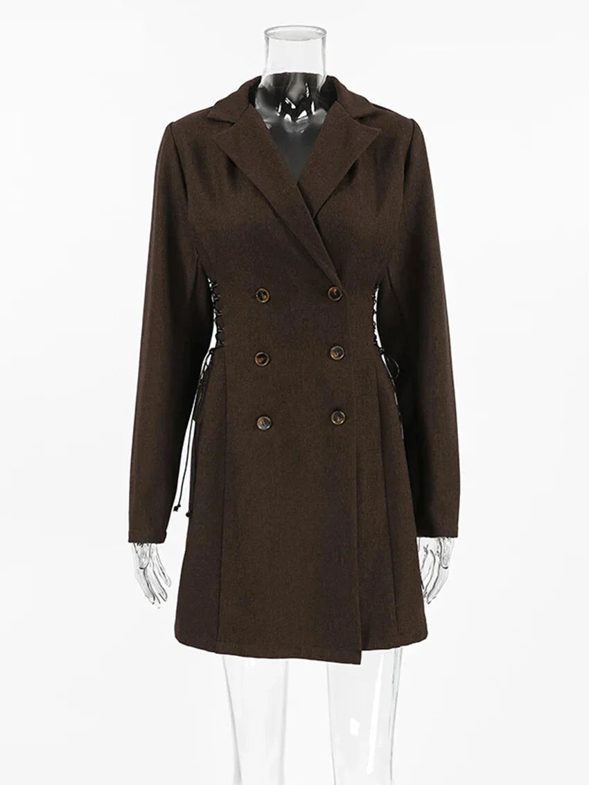 Coat Dresses- Business Double-Breasted Blazer Dress- - IndioGear.com