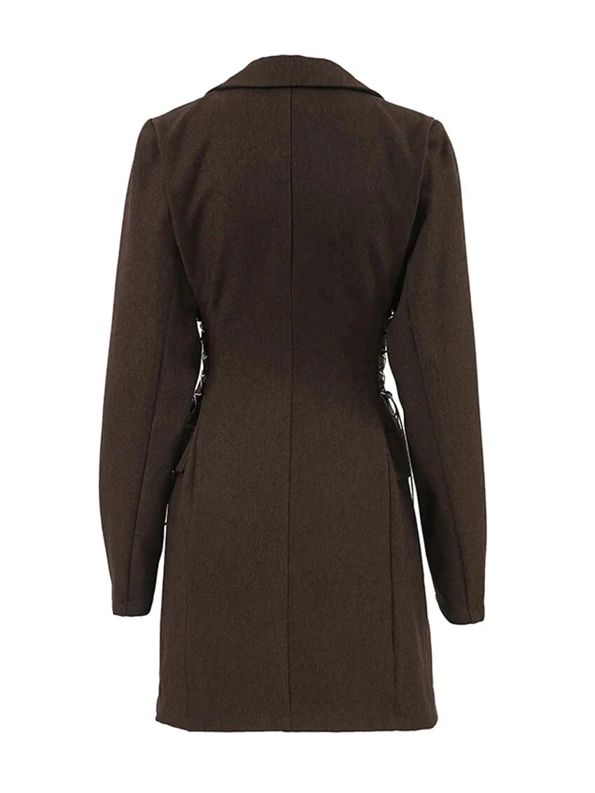 Coat Dresses- Business Double-Breasted Blazer Dress- - IndioGear.com