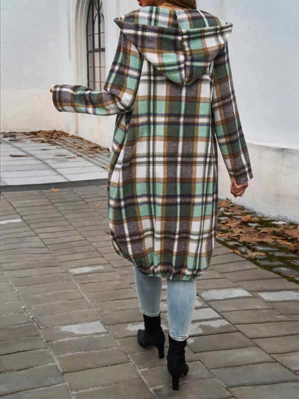 Coats- Autumn Layer Zippered Plaid Hooded Longline Coat- - IndioGear.com