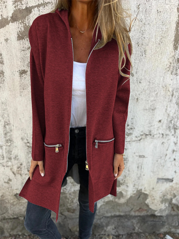 Coats- Autumn/Winter Duffle Coat Zipper Down- Wine Red- IndioGear.com