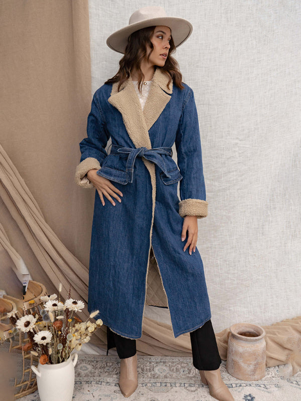 Coats- Denim Winter Coat with Plush Lining- - IndioGear Women Clothing