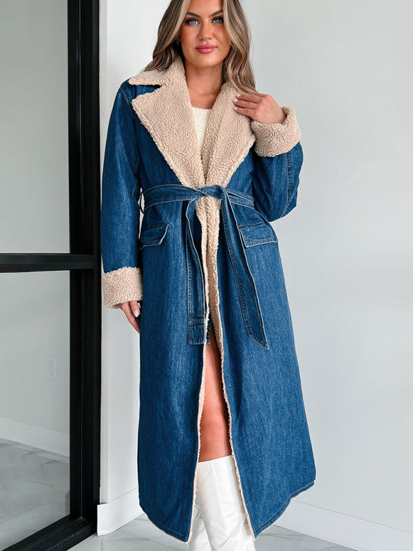 Coats- Denim Winter Coat with Plush Lining- - IndioGear Women Clothing