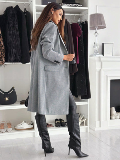 Coats- Elegant Mid-Calf Notch Lapel Coat- - IndioGear Women Clothing