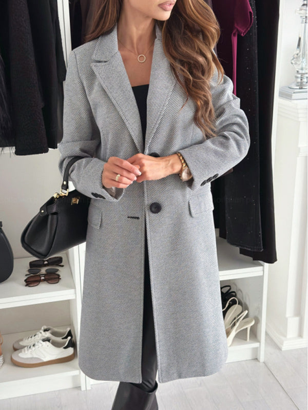 Coats- Elegant Mid-Calf Notch Lapel Coat- - IndioGear Women Clothing