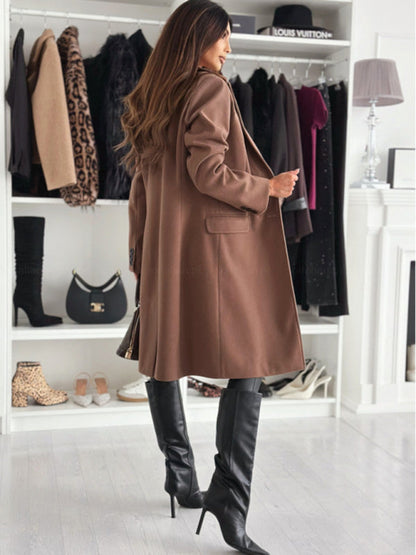 Coats- Elegant Mid-Calf Notch Lapel Coat- - IndioGear Women Clothing