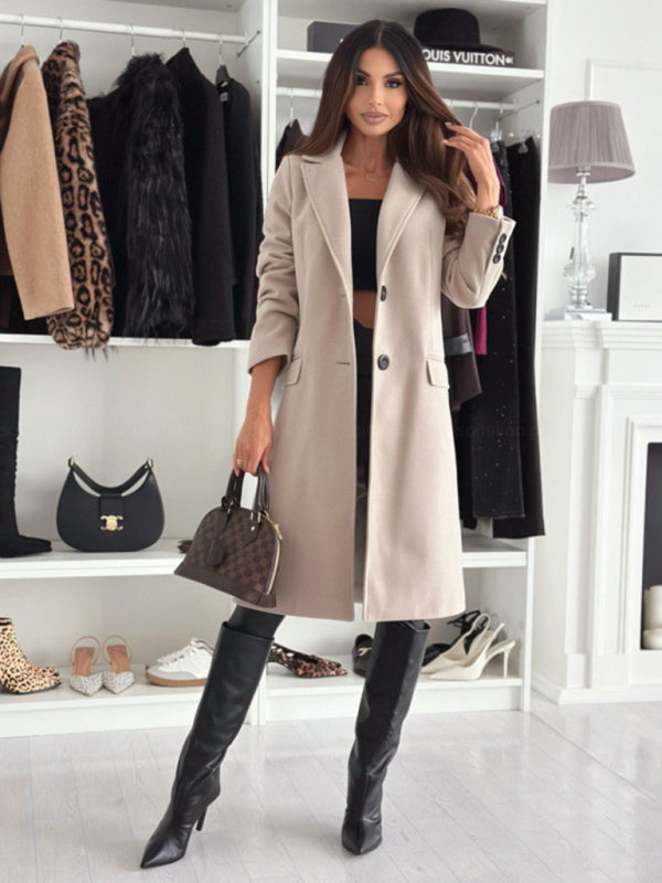 Coats- Elegant Mid-Calf Notch Lapel Coat- - IndioGear Women Clothing