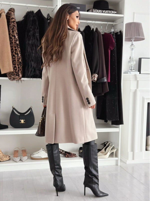 Coats- Elegant Mid-Calf Notch Lapel Coat- - IndioGear Women Clothing