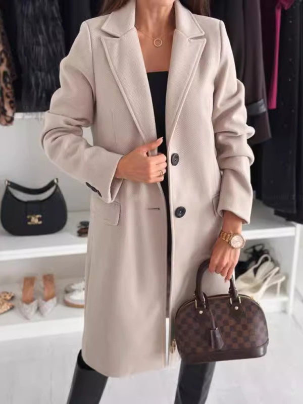 Coats- Elegant Mid-Calf Notch Lapel Coat- - IndioGear Women Clothing