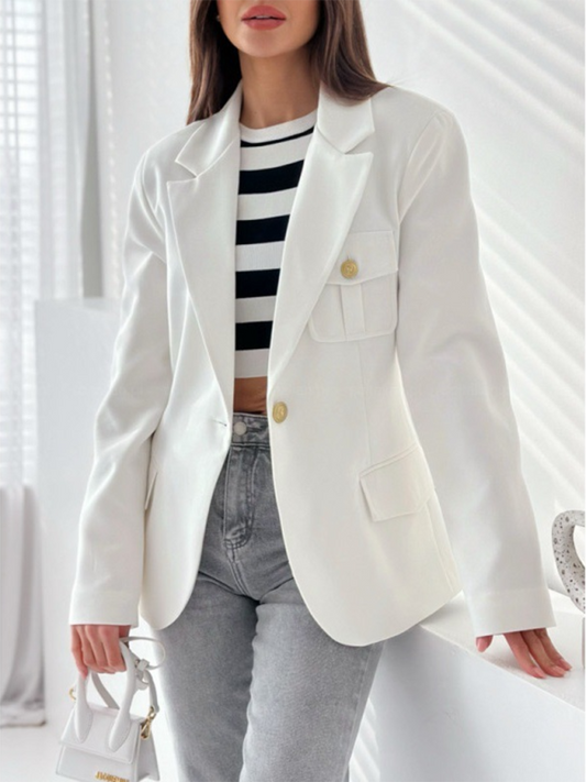 Coats- Elegant Tailored Business Blazer- White- IndioGear.com