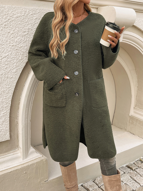 Coats- Elegant Winter Plush Long Coat for Women- - IndioGear.com