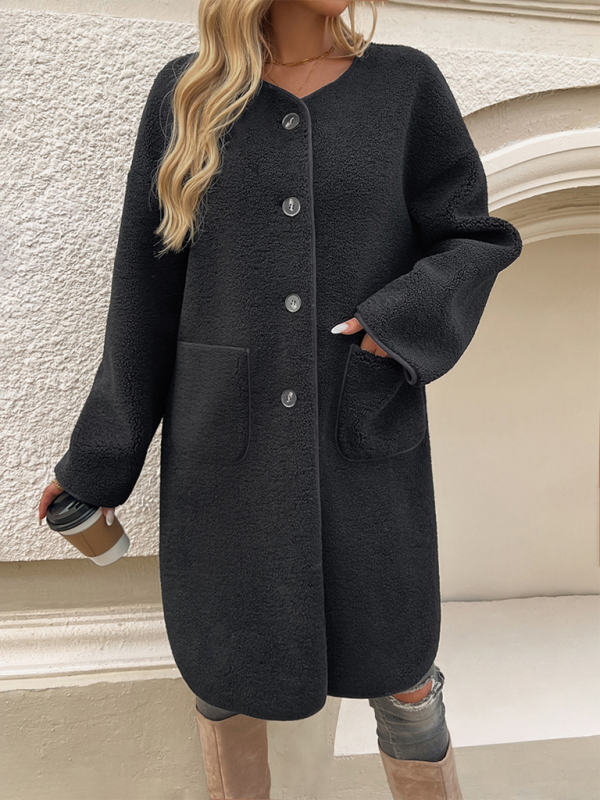 Coats- Elegant Winter Plush Long Coat for Women- - IndioGear.com