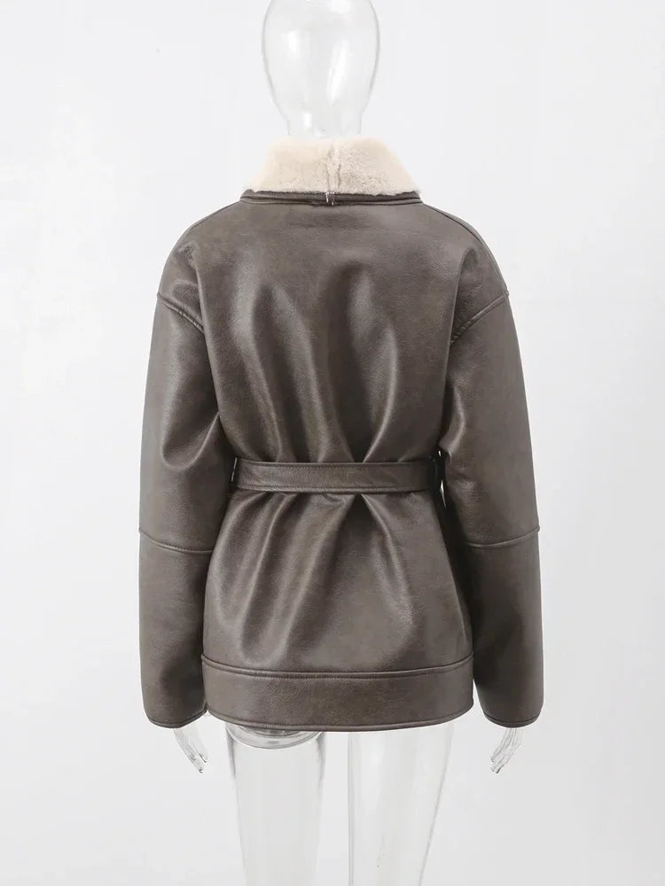 Coats- Minimalist Shearling Leather Jacket – Clean &amp; Sophisticated- - IndioGear