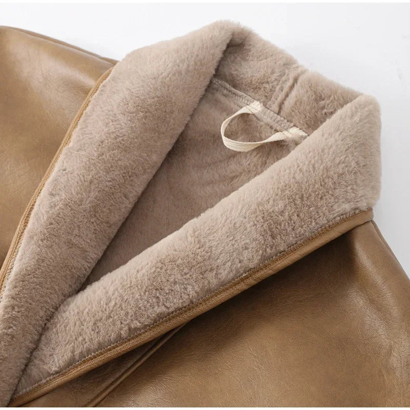 Coats- Minimalist Shearling Leather Jacket – Clean &amp; Sophisticated- - IndioGear