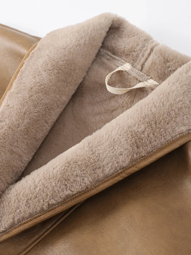 Coats- Minimalist Shearling Leather Jacket – Clean &amp; Sophisticated- - IndioGear