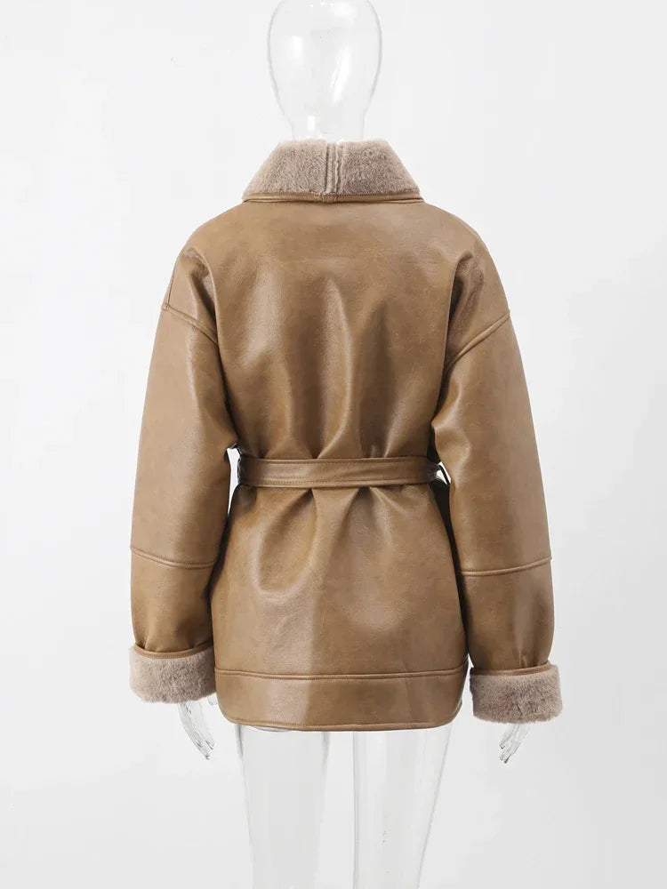 Coats- Minimalist Shearling Leather Jacket – Clean &amp; Sophisticated- - IndioGear