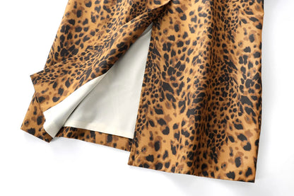 Coats- Leopard Print Long Coat Animal Pattern Winter Outwear- - IndioGear.com