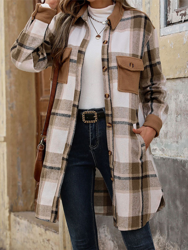 Coats- Plaid Longline Shacket – Ideal for Layering- Coffee- IndioGear.com