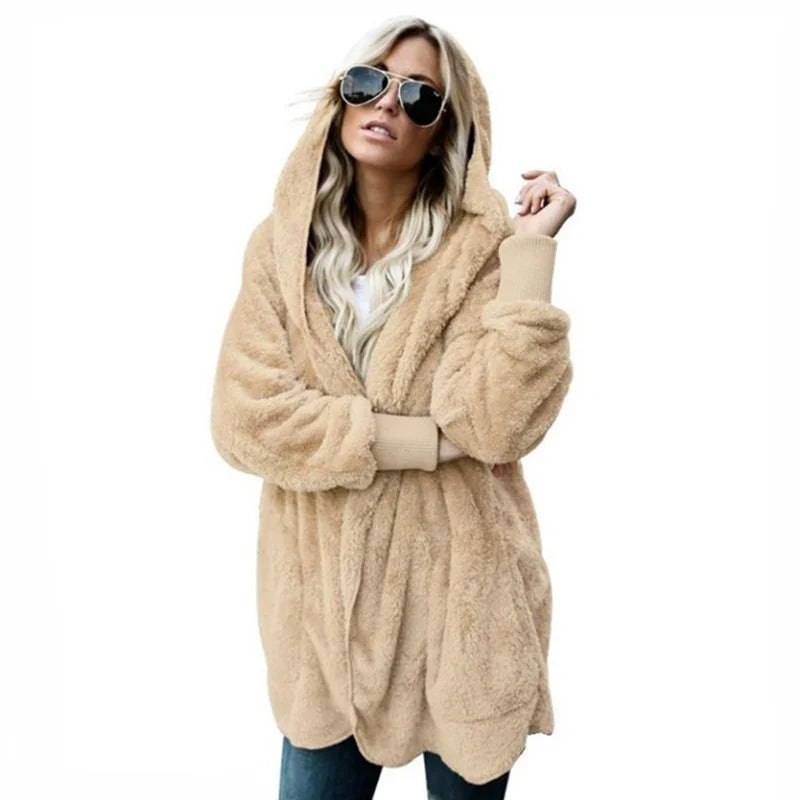 Coats- Teddy Hoodie Coat Plush Longline Jacket- - IndioGear.com