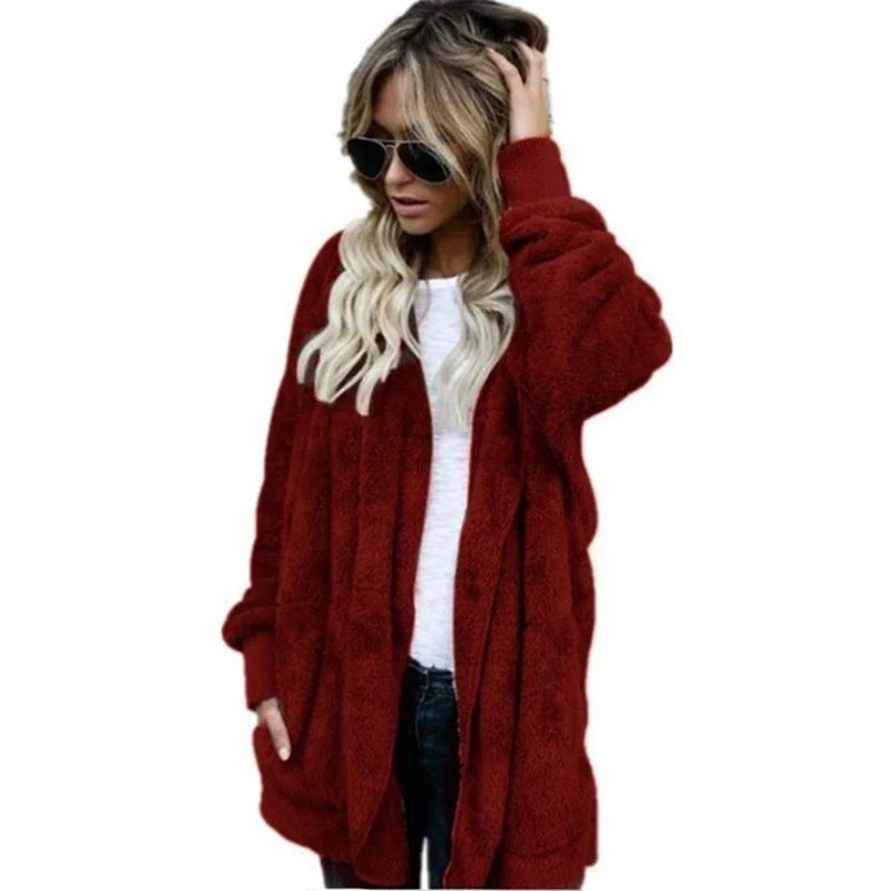 Coats- Teddy Hoodie Coat Plush Longline Jacket- - IndioGear.com