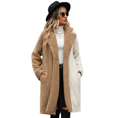 Coats- Two-Tone Teddy Coat Autumn-Winter Plush Outerwear- - IndioGear.com