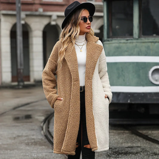 Coats- Two-Tone Teddy Coat Autumn-Winter Plush Outerwear- - IndioGear.com